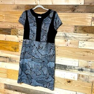 Covington size large black and white cap sleeve pencil dress polyester/spandex